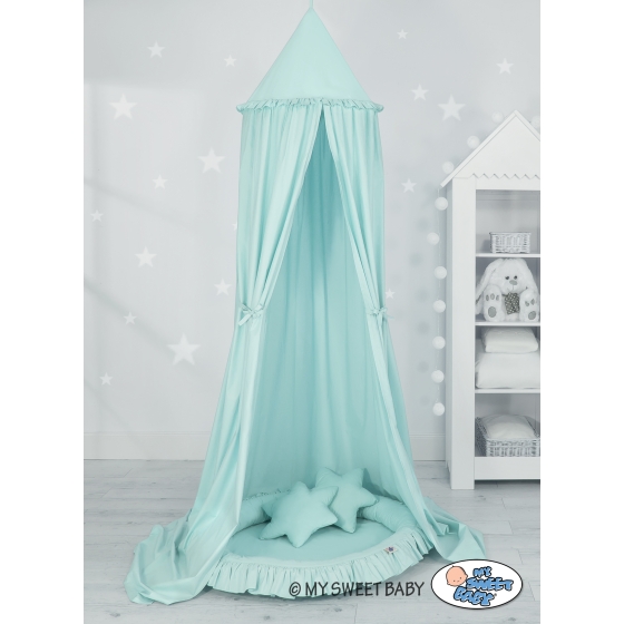 Set: Hanging canopy + Nest with flounce + pillows - mint