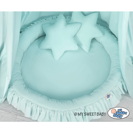 Set: Hanging canopy + Nest with flounce + pillows - mint