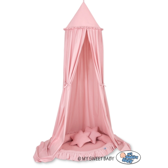 Set: Hanging canopy + Nest with flounce + pillows - pastel pink