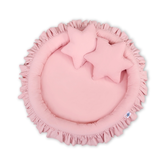 Set: Hanging canopy + Nest with flounce + pillows - pastel pink