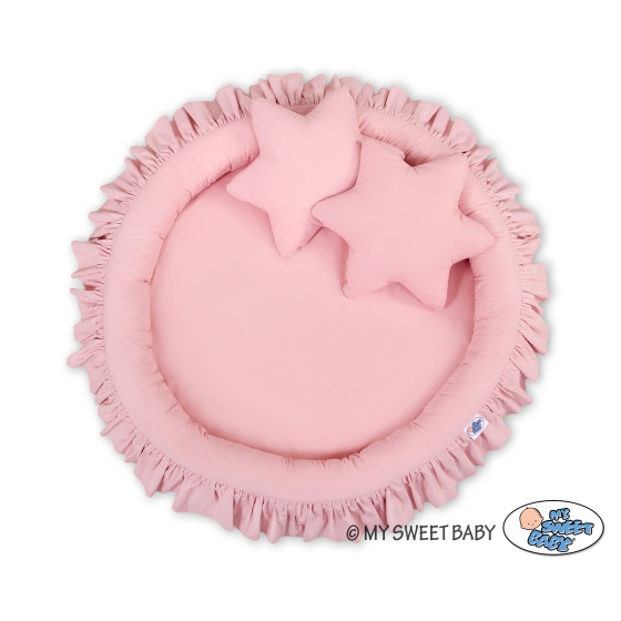 Set: Hanging canopy + Nest with flounce + pillows - pastel pink