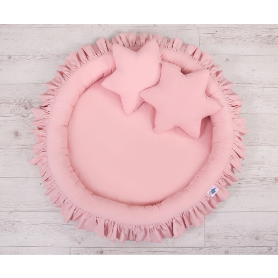 Set: Hanging canopy + Nest with flounce + pillows - pastel pink