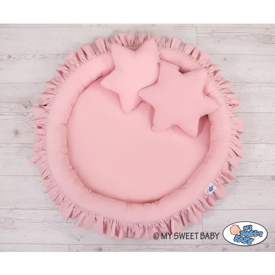 Set: Hanging canopy + Nest with flounce + pillows - pastel pink