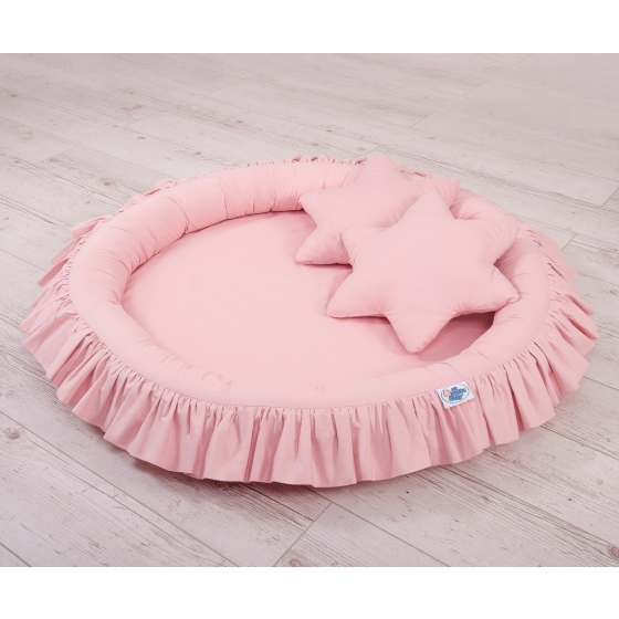 Set: Hanging canopy + Nest with flounce + pillows - pastel pink