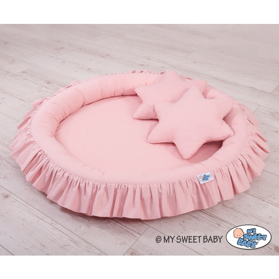 Set: Hanging canopy + Nest with flounce + pillows - pastel pink