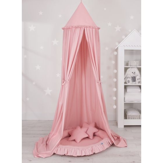 Set: Hanging canopy + Nest with flounce + pillows - pastel pink