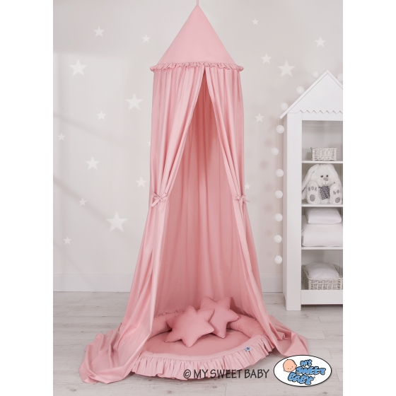 Set: Hanging canopy + Nest with flounce + pillows - pastel pink