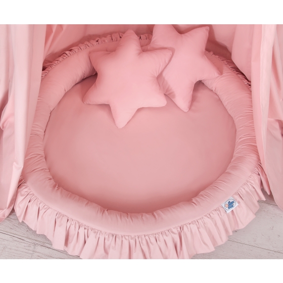 Set: Hanging canopy + Nest with flounce + pillows - pastel pink