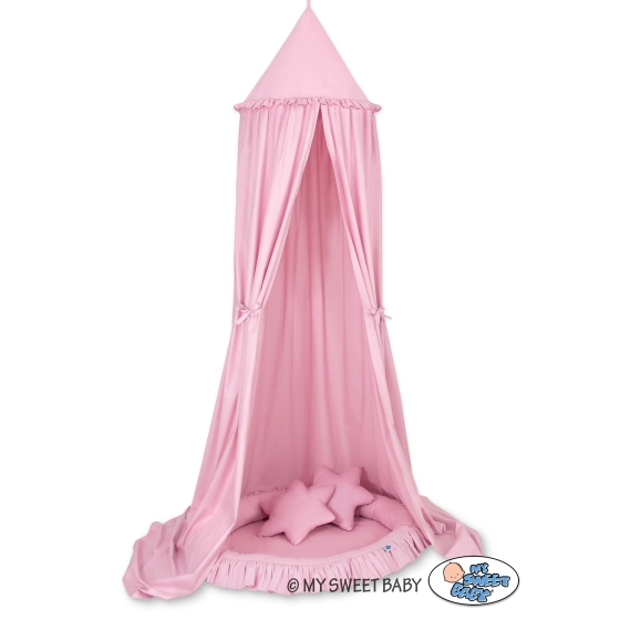 Set: Hanging canopy + Nest with flounce + pillows - pink
