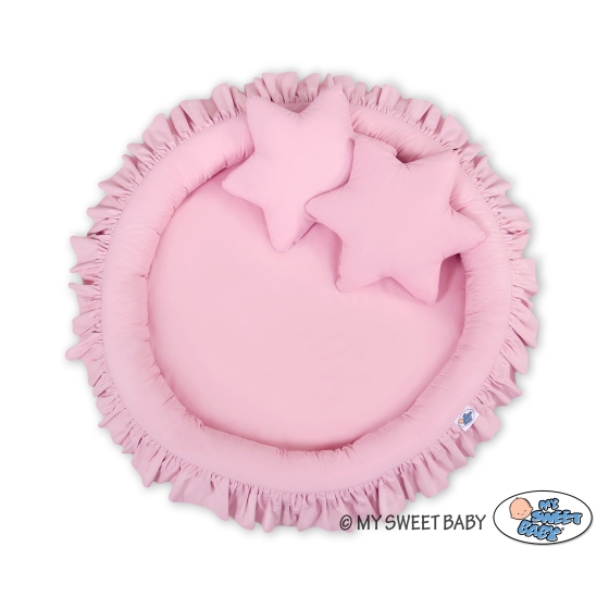 Set: Hanging canopy + Nest with flounce + pillows - pink