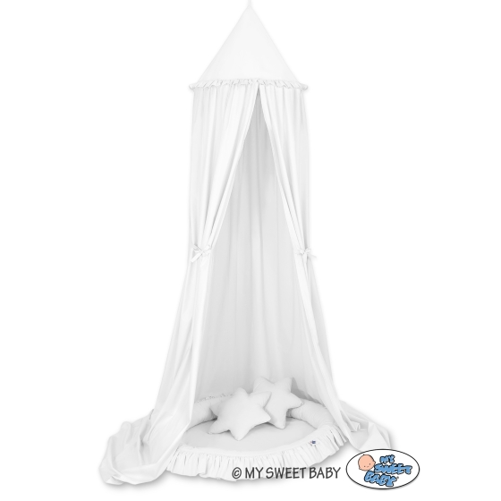 Set: Hanging canopy + Nest with flounce + pillows - white