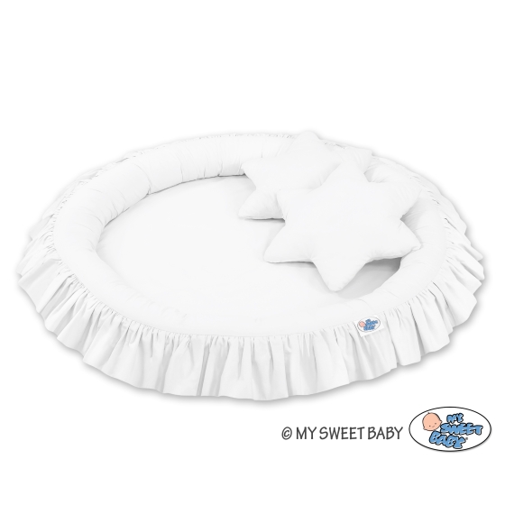 Set: Hanging canopy + Nest with flounce + pillows - white