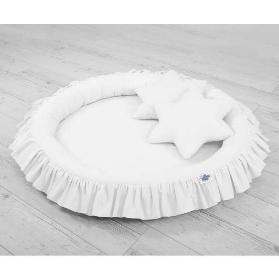 Set: Hanging canopy + Nest with flounce + pillows - white