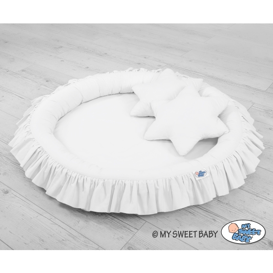 Set: Hanging canopy + Nest with flounce + pillows - white