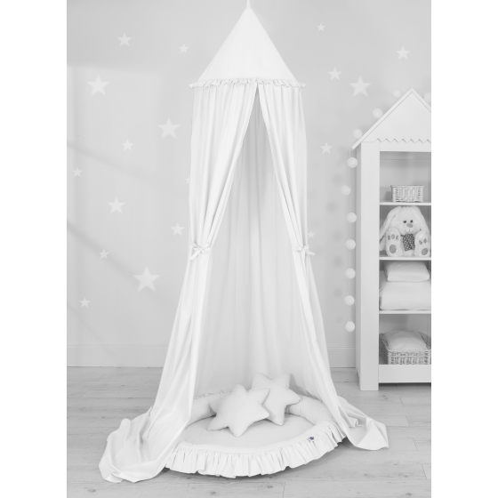 Set: Hanging canopy + Nest with flounce + pillows - white