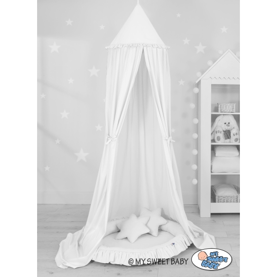 Set: Hanging canopy + Nest with flounce + pillows - white