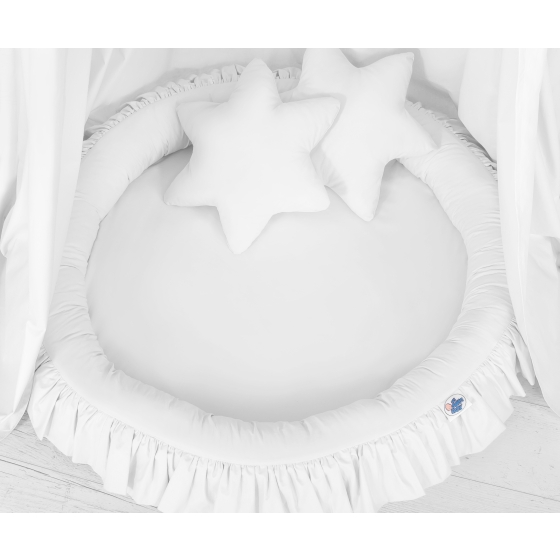 Set: Hanging canopy + Nest with flounce + pillows - white