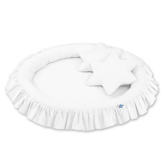 Set: Hanging canopy + Nest with flounce + pillows - white