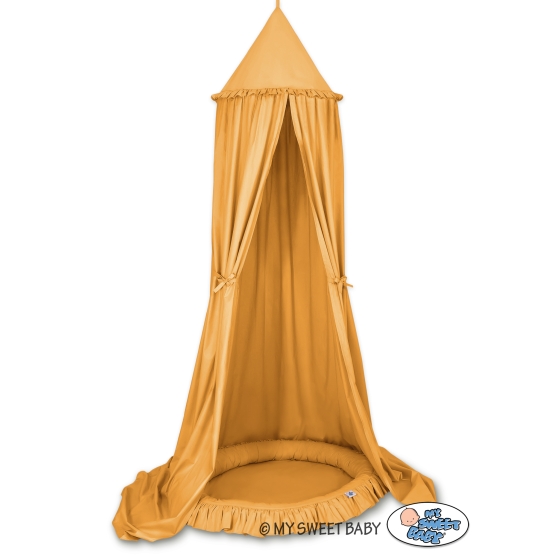 Set: Hanging canopy + Nest with flounce- honey yellow