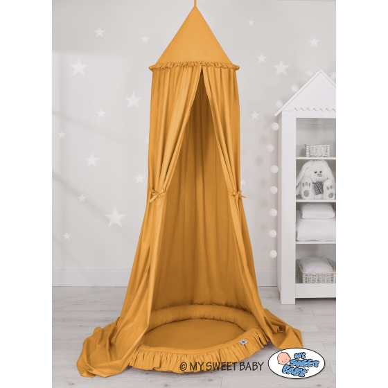 Set: Hanging canopy + Nest with flounce- honey yellow