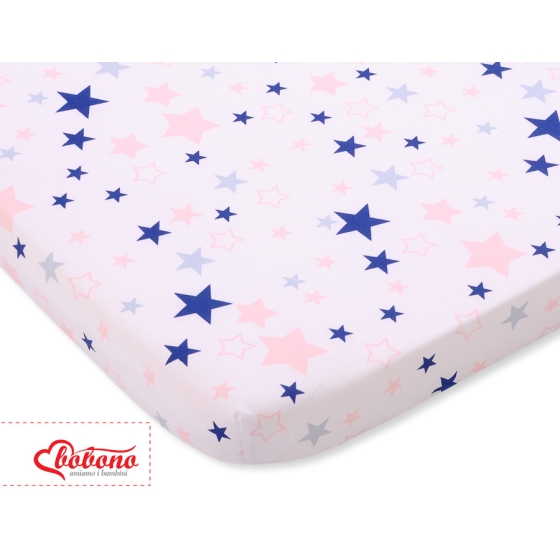 Sheet made of cotton for Baby cot 120x60cm pink-navy blue stars