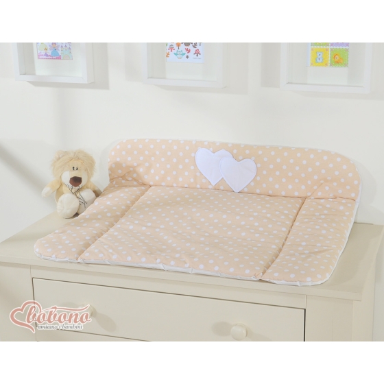 Soft Baby Changing Mat- Hanging Hearts white dots on beige
