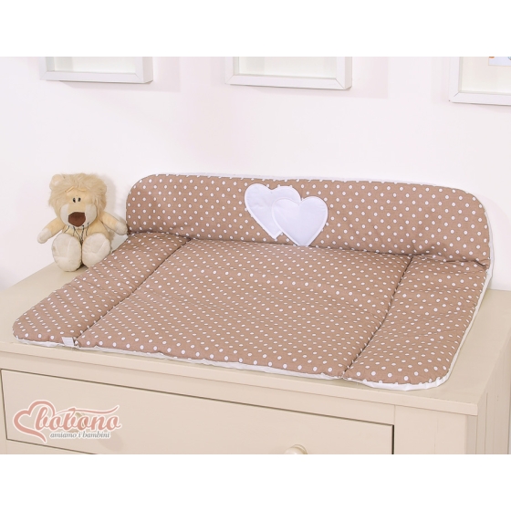 Soft Baby Changing Mat- Hanging Hearts white dots on brown
