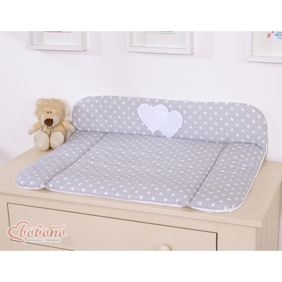 Soft Baby Changing Mat- Hanging Hearts white dots on Gray