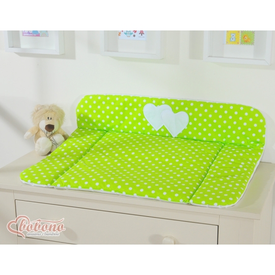 Soft Baby Changing Mat- Hanging Hearts white dots on green
