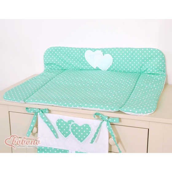 Soft Baby Changing Mat- Hanging Hearts white dots on mint