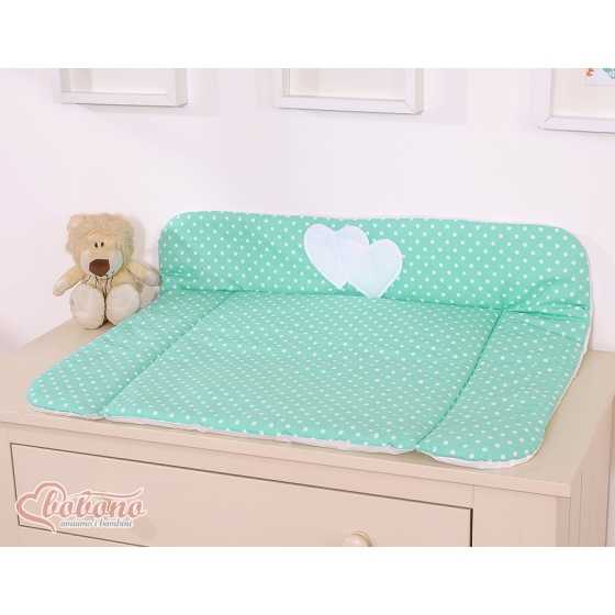 Soft Baby Changing Mat- Hanging Hearts white dots on mint