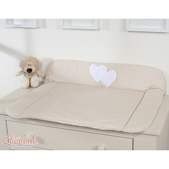 Soft Baby Changing Mat- Hanging Hearts white polka dots on beige