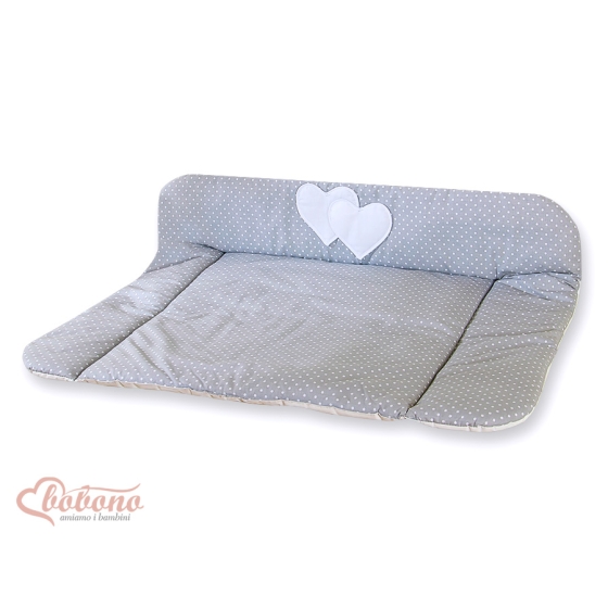 Soft Baby Changing Mat- Hanging Hearts white polka dots on Gray