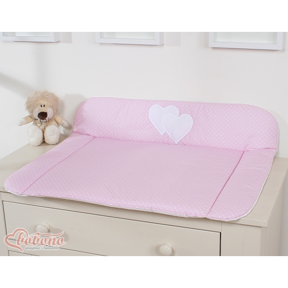 Soft Baby Changing Mat- Hanging Hearts white polka dots on pink