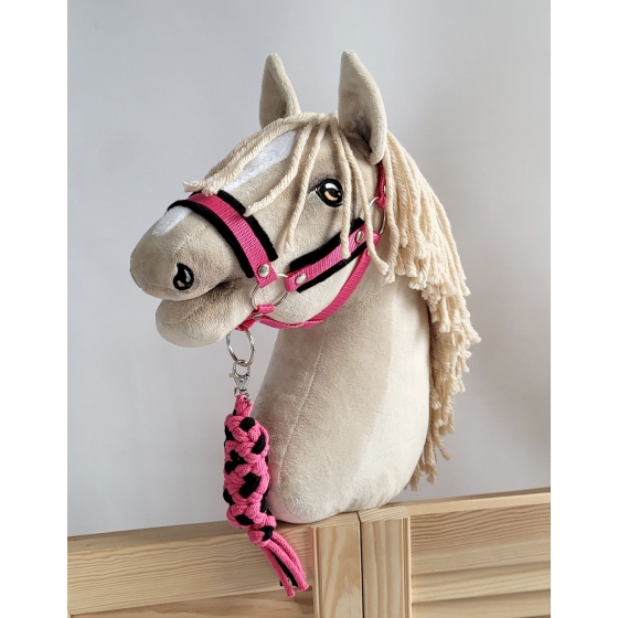 Tether for Hobby Horse made of double-twine cord - black-dark pink