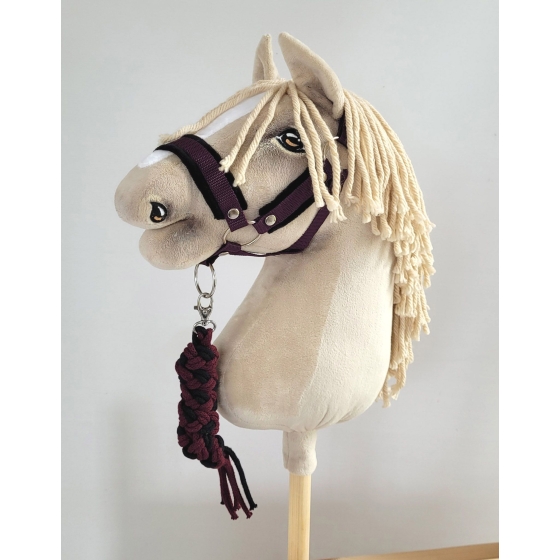 Tether for Hobby Horse made of double-twine cord - black- plum
