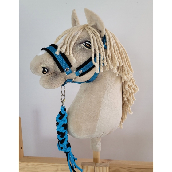 Tether for Hobby Horse made of double-twine cord - black- turquoise