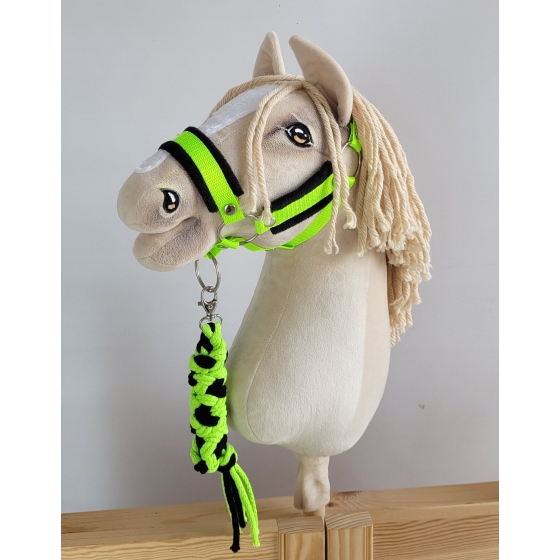 Tether for Hobby Horse made of double-twine cord - neon green/ black