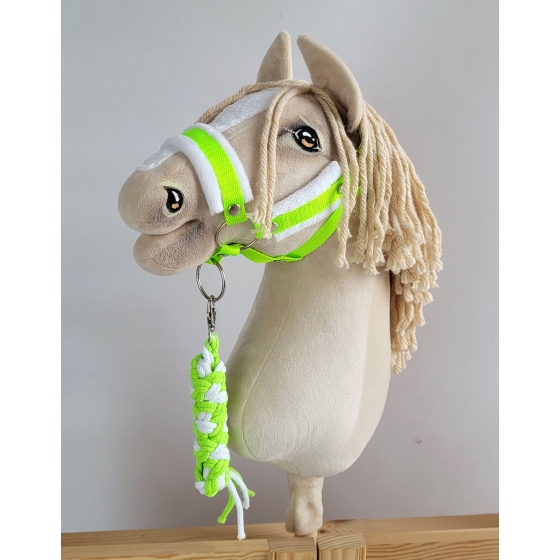 Tether for Hobby Horse made of double-twine cord - neon green/ white