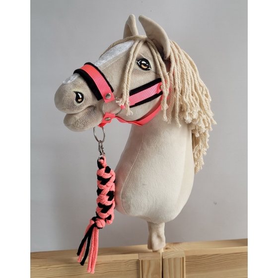 Tether for Hobby Horse made of double-twine cord - neon pink/ black