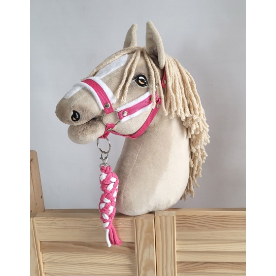 Tether for Hobby Horse made of double-twine cord - white-dark pink
