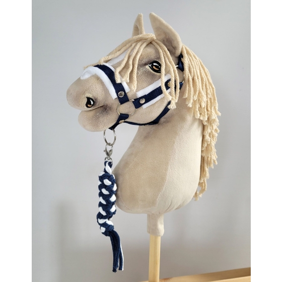 Tether for Hobby Horse made of double-twine cord - white-navy blue