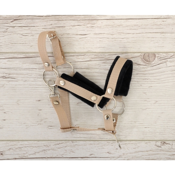 The adjustable halter for Hobby Horse A3 - beige with black furry
