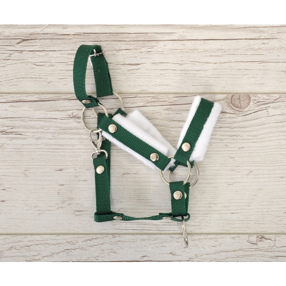 The adjustable halter for Hobby Horse A3 - bottle green with white furry