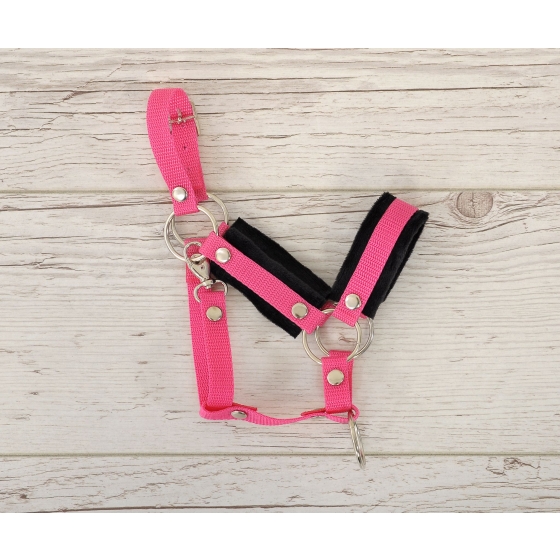 The adjustable halter for Hobby Horse A3 - dark pink with black furry