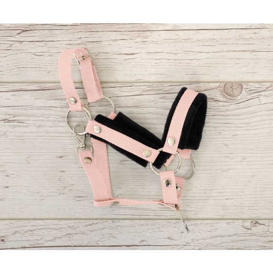 The adjustable halter for Hobby Horse A3 - powder pink with black furry
