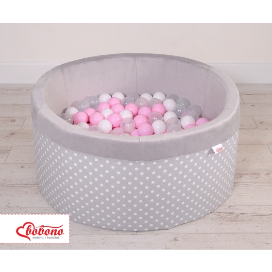 Toddlers Ball-pit minky with balls 200pcs - white dots on Gray