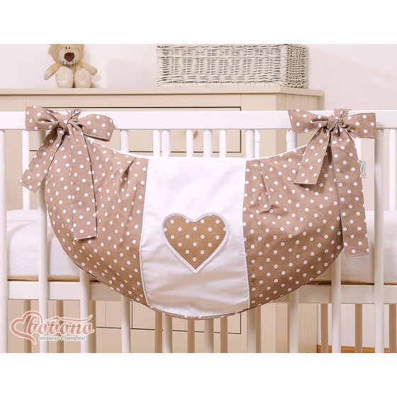 Toys bag- Hanging Hearts white dots on brown