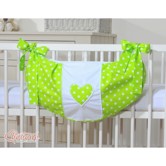 Toys bag- Hanging Hearts white dots on green