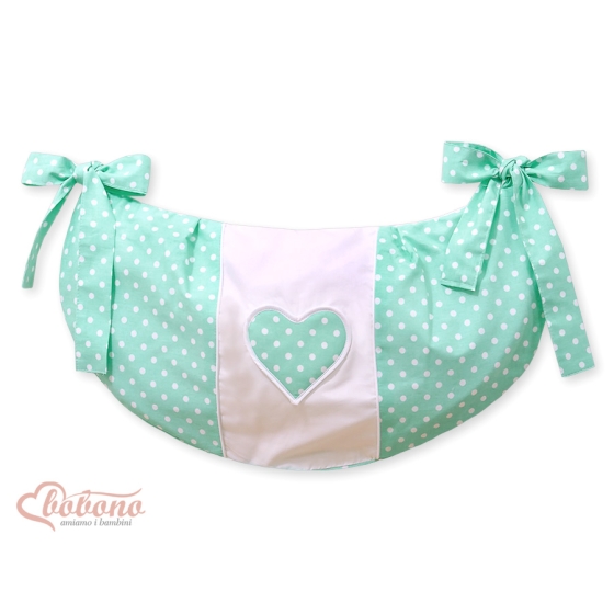 Toys bag- Hanging Hearts white dots on mint